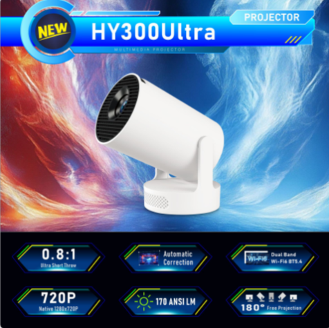 HY300 Smart Portable Projector – 180° Rotatable Home Theater with Built-in Speaker