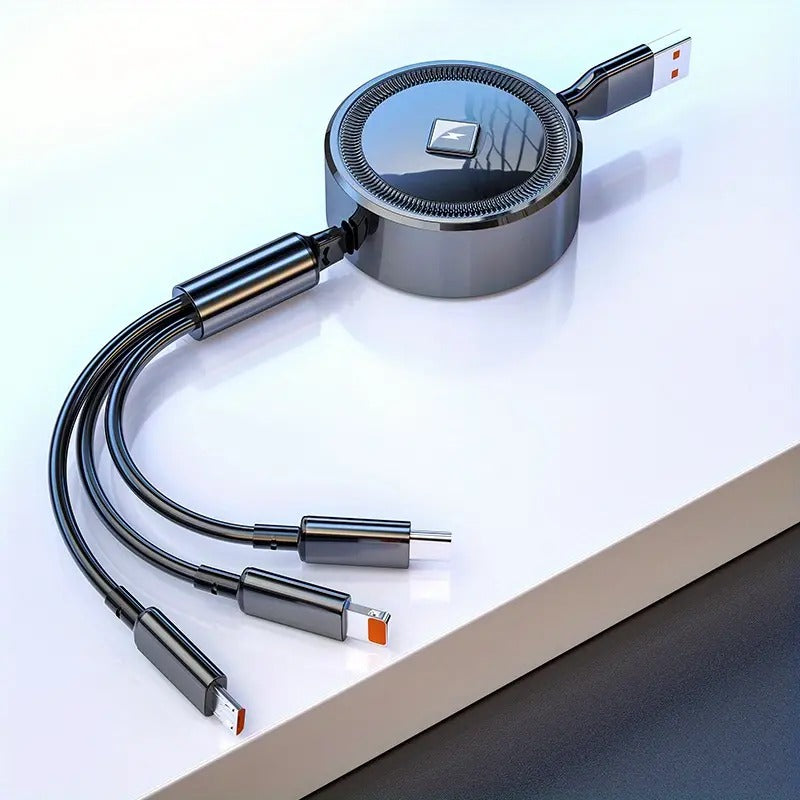 3-in-1 Retractable Fast Charging Cable 120W — Never Carry 3 Cables Again