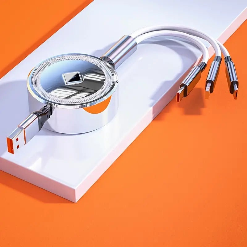 3-in-1 Retractable Fast Charging Cable 120W — Never Carry 3 Cables Again