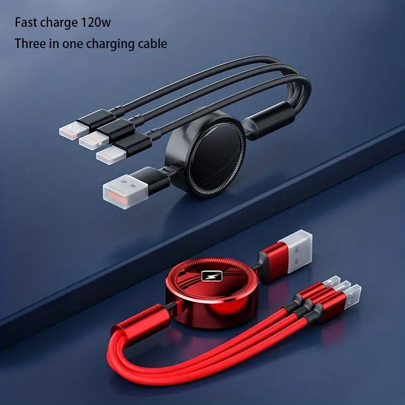 3-in-1 Retractable Fast Charging Cable 120W — Never Carry 3 Cables Again