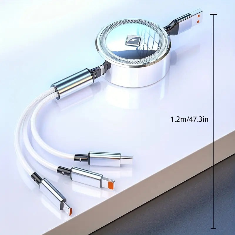 3-in-1 Retractable Fast Charging Cable 120W — Never Carry 3 Cables Again