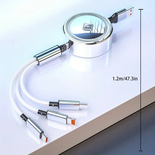 3-in-1 Retractable Fast Charging Cable 120W — Never Carry 3 Cables Again